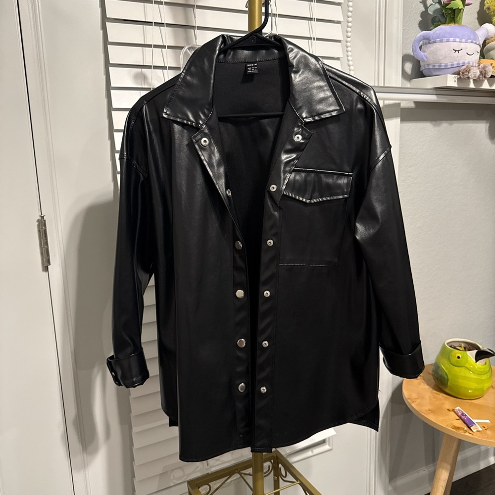 SHEIN Black Faux Leather Shirt